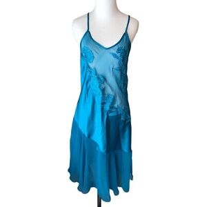 Vintage Teal Sheer Floral Slip Gold Label Victorias Secret